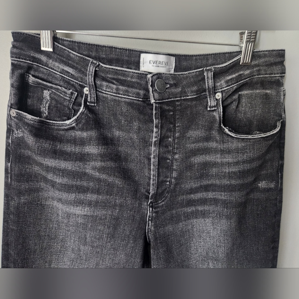 Evereve The Ever Straight Jeans Black Raw Hem Size 31 - Picture 2 of 11